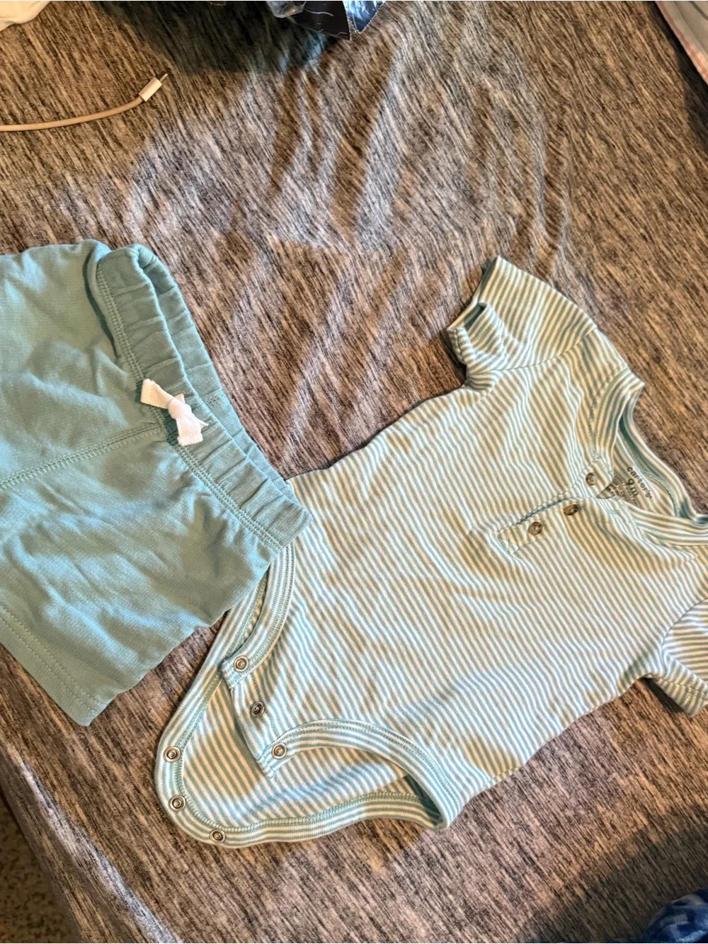 Carter's Mint Green Striped Bodysuit and Solid Shorts Set